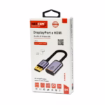 Adaptador DisplayPort a HDMI 8K@60Hz NETCOM PE-VA0320: Libera la Potencia 8K y 4K@144Hz de tu PC, Adaptador premium DisplayPort a HDMI 8K Netcom PE-VA0320 enmallado, mostrando sus conectores de aluminio dorados, un producto para gaming de alta gama de HD Multimedia PERU SAC.