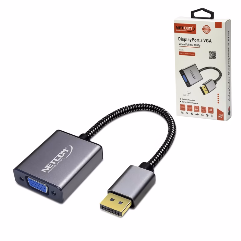 Adaptador DisplayPort a VGA Full HD NETCOM PE DP Conecta tu PC a Cualquier Proyector VGA sin Esfuerzo