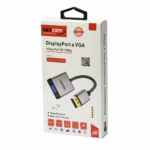 Adaptador DisplayPort a VGA Full HD NETCOM PE-DP0174: Conecta tu PC a Cualquier Proyector VGA sin Esfuerzo, Adaptador premium DisplayPort a VGA Netcom PE-DP0174, mostrando el cable corto enmallado, el conector DP macho de aluminio y el puerto VGA hembra, un producto de HD Multimedia PERU SAC.