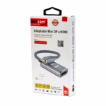 Adaptador Mini DisplayPort a HDMI 4K@30Hz NETCOM PE-VA0379: Conecta tu MacBook, Surface o Laptop a lo Grande, Adaptador premium Mini DisplayPort a HDMI Netcom PE-VA0379, mostrando el cable corto enmallado, el conector Mini DP macho de aluminio y el puerto HDMI hembra, producto de HD Multimedia PERU SAC.