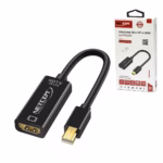 Adaptador Mini DisplayPort a HDMI 4K@60Hz NETCOM PE-DP0186: Disfruta de una Fluidez 4K Real, Adaptador activo Mini DisplayPort a HDMI 4K@60Hz Netcom PE-DP0186, mostrando su cable corto y conectores dorados para una conexión de alta calidad, producto de HD Multimedia PERU SAC.