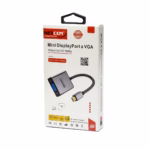 Adaptador Mini DisplayPort a VGA NETCOM PE-DP0175: Conecta tu MacBook, Surface o Laptop a Cualquier Proyector, Adaptador premium Mini DisplayPort a VGA Netcom PE-DP0175, mostrando el cable corto enmallado, el conector Mini DP macho de aluminio y el puerto VGA hembra, un producto de HD Multimedia PERU SAC.