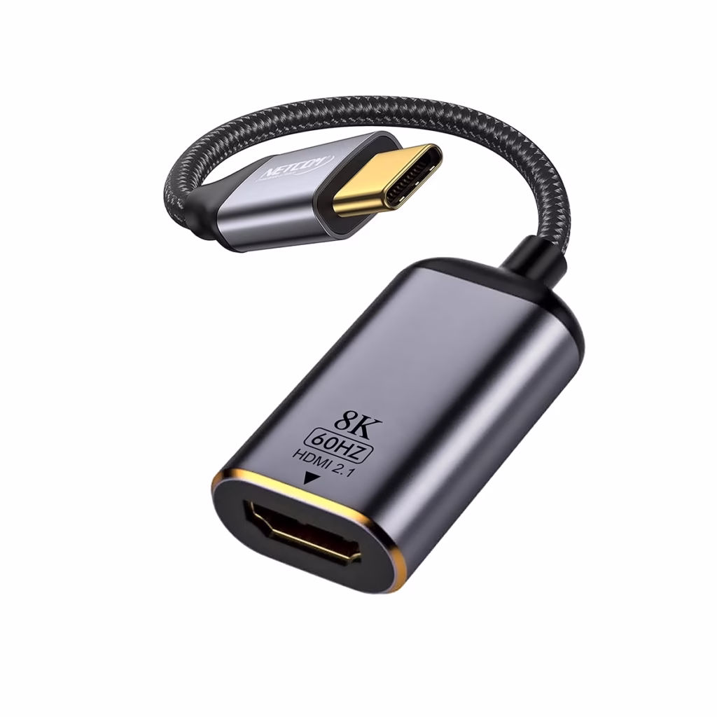 Adaptador USB C a HDMI K NETCOM PE VA Libera la Potencia K de tu Laptop o MacBook Adaptador premium USB C a HDMI  Netcom PE VA enmallado mostrando sus conectores de aleación de aluminio y contactos dorados un producto para K y gaming de HD Multimedia PERU SAC