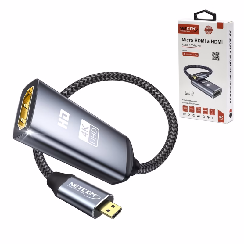 Cable Adaptador Micro HDMI a HDMI KHz NETCOM PE VA Conecta tu Cámara GoPro o Raspberry Pi a lo Grande