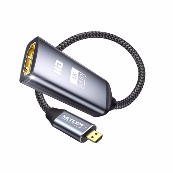 Cable Adaptador Micro HDMI a HDMI 4K@60Hz NETCOM PE-VA0375, Adaptador Micro HDMI a HDMI 4K portátil para cámaras y laptops HD Multimedia PERU SAC