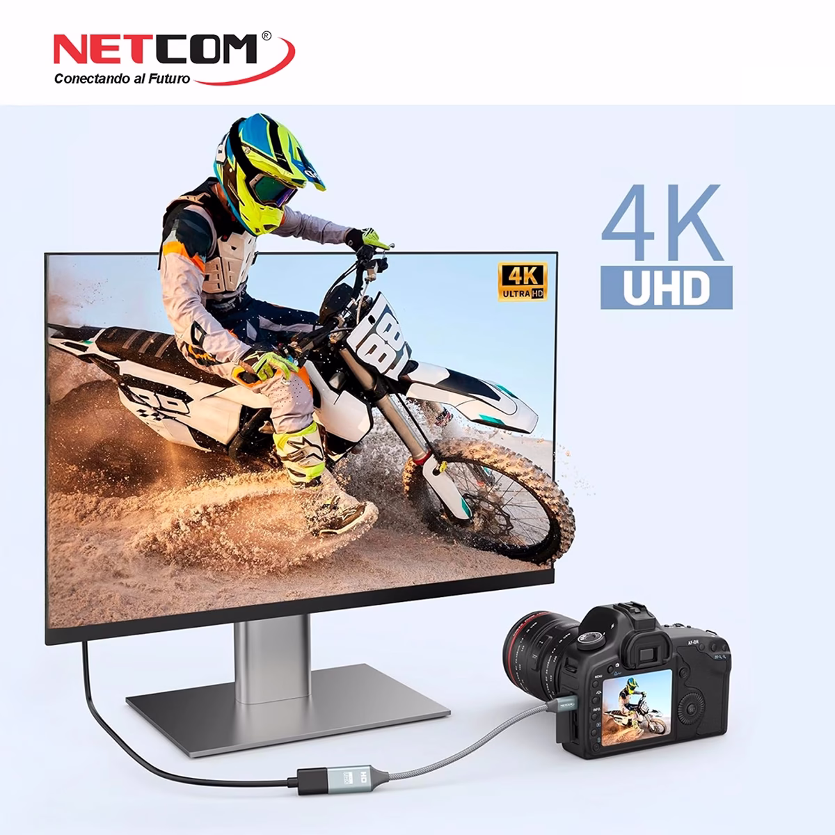 Cable Adaptador Micro HDMI a HDMI 4K@60Hz NETCOM PE-VA0375, Adaptador Micro HDMI a HDMI 4K portátil para cámaras y laptops HD Multimedia PERU SAC
