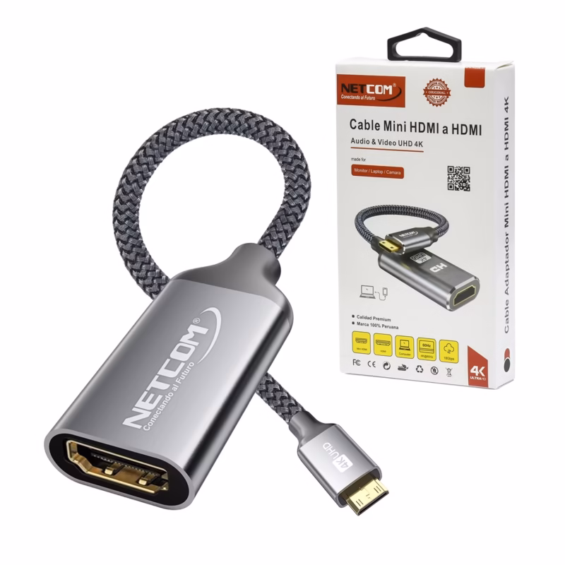 Cable Adaptador Mini HDMI a HDMI NETCOM PE VA Resolución KHz Conecta tu Cámara Laptop o Tablet a lo Grande