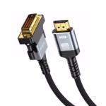 Cable DVI a HDMI Premium NETCOM PE-DV0855 – 1.8 Metros, Cable DVI a HDMI premium Netcom PE-DV0855 de 1.8 metros, mostrando su resistente cable enmallado negro y sus conectores de aleación de aluminio y dorados, un producto de HD Multimedia PERU SAC.