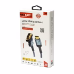 Cable DVI a HDMI Premium NETCOM PE-DV0855 – 1.8 Metros, Cable DVI a HDMI premium Netcom PE-DV0855 de 1.8 metros, mostrando su resistente cable enmallado negro y sus conectores de aleación de aluminio y dorados, un producto de HD Multimedia PERU SAC.