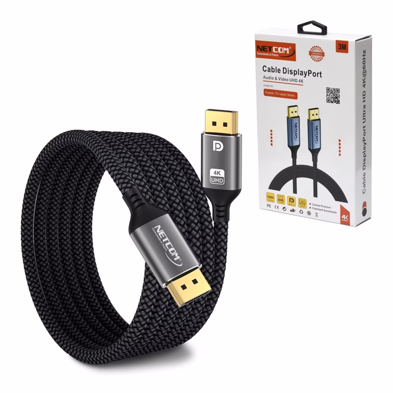 Cable DisplayPort MT K NETCOM PE DP Enmallado reforzado Calidad y Alta Resolución