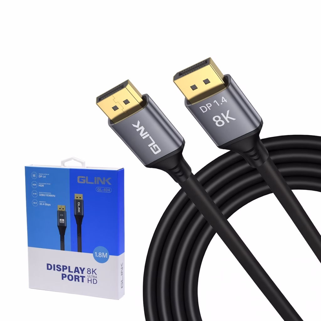 Cable DisplayPort K de MT Glink GL M  Desata el Máximo Rendimiento de tu Monitor Cable DisplayPort  de alto rendimiento Glink GL  de  metros mostrando sus conectores de aleación de aluminio y contactos dorados un producto para gaming y K de HD Multimedia PERU SAC