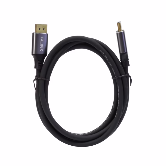 Cable DisplayPort K de MT Glink GL M  Desata el Máximo Rendimiento de tu Monitor Cable DisplayPort  de alto rendimiento Glink GL  de  metros mostrando sus conectores de aleación de aluminio y contactos dorados un producto para gaming y K de HD Multimedia PERU SAC