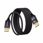 Cable DisplayPort 8K@60Hz 1.8M Enmallado NETCOM PE-DP0122: La Conexión Definitiva para Gaming y 8K, Cable DisplayPort 1.4 premium Netcom PE-DP0122 enmallado, mostrando sus conectores de aluminio dorados, un producto certificado VESA® para gaming y 8K de HD Multimedia PERU SAC.