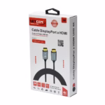 Cable DisplayPort a HDMI 4K de 3MT Enmallado NETCOM PE-DH0103: Conecta tu PC a tu TV sin Límites, Cable premium DisplayPort a HDMI Netcom PE-DH0103 de 3 metros, enmallado en nylon, mostrando sus conectores de aleación de aluminio y contactos dorados, producto de HD Multimedia PERU SAC.