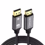 Cable DisplayPort a HDMI 4K@60Hz 1.8MT Enmallado NETCOM PE-DH0102: La Conexión Perfecta entre tu PC y TV, Cable premium DisplayPort a HDMI Netcom PE-DH0102 de 1.8 metros, enmallado en nylon, mostrando sus conectores de aleación de aluminio y contactos dorados, producto de HD Multimedia PERU SAC.