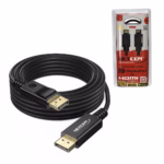 Cable DisplayPort a HDMI 5MT 4K@60Hz NETCOM PE-DP0085-5M | HD Multimedia PERU SAC, Cable DisplayPort a HDMI premium de 5 metros Netcom PE-DP0085-5M, mostrando sus conectores dorados y su resistente cable de color negro, producto de HD Multimedia PERU SAC.