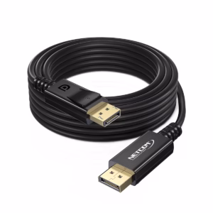 Cable DisplayPort a HDMI 5MT 4K@60Hz NETCOM PE-DP0085-5M | HD Multimedia PERU SAC, Cable DisplayPort a HDMI premium de 5 metros Netcom PE-DP0085-5M, mostrando sus conectores dorados y su resistente cable de color negro, producto de HD Multimedia PERU SAC.
