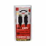 Cable DisplayPort a HDMI 5MT 4K@60Hz NETCOM PE-DP0085-5M | HD Multimedia PERU SAC, Cable DisplayPort a HDMI premium de 5 metros Netcom PE-DP0085-5M, mostrando sus conectores dorados y su resistente cable de color negro, producto de HD Multimedia PERU SAC.