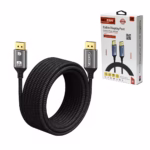 Cable DisplayPort de 5MT Enmallado 4K@60Hz NETCOM PE-DP0194: El Cable Ideal para tus Proyectos, Cable DisplayPort premium de 5 metros Netcom PE-DP0194 enmallado y de color negro, mostrando sus conectores de aleación de aluminio con contactos dorados, un producto de HD Multimedia PERU SAC.