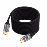 Cable DisplayPort de 5MT Enmallado 4K@60Hz NETCOM PE-DP0194: El Cable Ideal para tus Proyectos, Cable DisplayPort premium de 5 metros Netcom PE-DP0194 enmallado y de color negro, mostrando sus conectores de aleación de aluminio con contactos dorados, un producto de HD Multimedia PERU SAC.