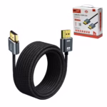 Cable HDMI 10MT 4K Slim Enmallado Ultra HD 4K@60HZ v2.0 NETCOM PE-HD0886: La Conexión Discreta y Resistente para Largas Distancias, Cable HDMI 4K ultra delgado y enmallado de 10 metros Netcom PE-HD0886, mostrando sus conectores premium de aleación de aluminio y contactos dorados, un producto de HD Multimedia PERU SAC.