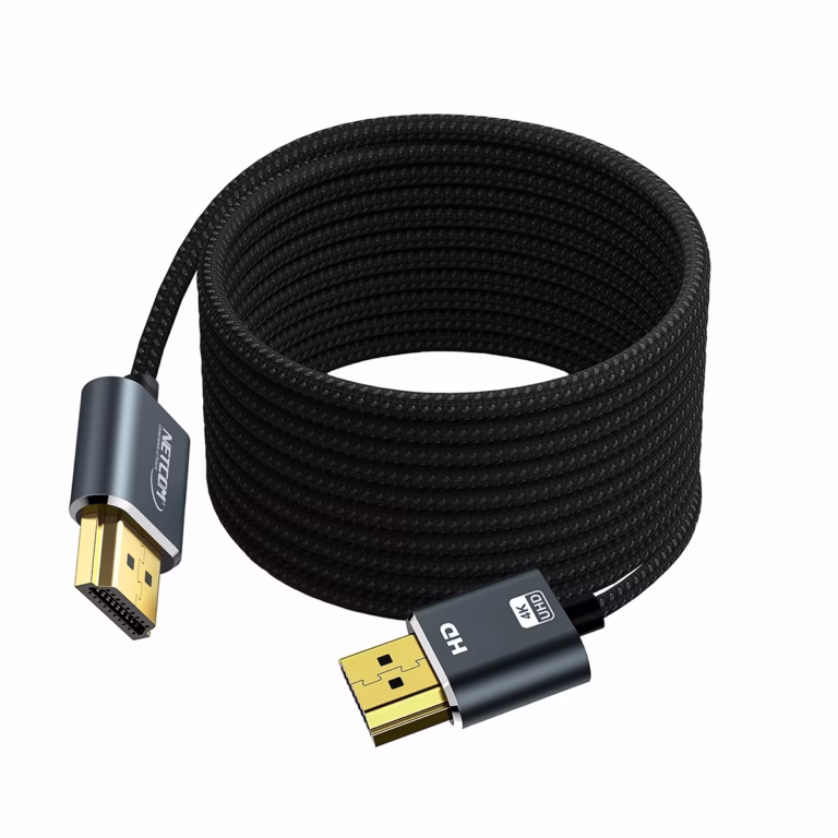 Cable HDMI 10MT 4K Slim Enmallado Ultra HD 4K@60HZ v2.0 NETCOM PE-HD0886: La Conexión Discreta y Resistente para Largas Distancias, Cable HDMI 4K ultra delgado y enmallado de 10 metros Netcom PE-HD0886, mostrando sus conectores premium de aleación de aluminio y contactos dorados, un producto de HD Multimedia PERU SAC.