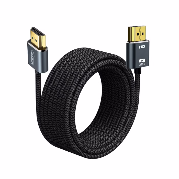 Cable HDMI MT K Slim Enmallado Ultra HD KHZ v NETCOM PE HD La Conexión Discreta y Resistente para Largas Distancias Cable HDMI K ultra delgado y enmallado de  metros Netcom PE HD mostrando sus conectores premium de aleación de aluminio y contactos dorados un producto de HD Multimedia PERU SAC