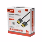 Cable HDMI 4K Slim 10MT Ultra HD 4K@60HZ v2.0 NETCOM PE-HD0896: La Conexión Discreta para Largas Distancias, Cable HDMI 4K ultra delgado y enmallado de 10 metros Netcom PE-HD0896, mostrando sus conectores premium de aluminio, un producto de HD Multimedia PERU SAC.
