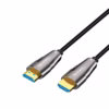 Cable HDMI de  Metros en Fibra Optica v KHz NETCOM PE HF Lleva tu Señal K sin Pérdidas Cable HDMI de fibra óptica Netcom PE HF de  metros delgado y de color negro mostrando sus conectores metálicos dorados con etiquetas Source y Display producto de HD Multimedia PERU SAC