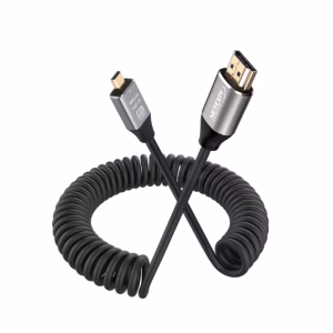 Cable Micro HDMI en Espiral de 1.5MT 4k@60Hz 2K@165Hz NETCOM PE-HD0830____01 Cable Micro HDMI en Espiral NETCOM PE HD Metros KHz KHz La Conexión Flexible y Sin Enredos para tu Cámara o GoPro