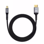Cable Mini DisplayPort a DisplayPort 4K@60Hz NETCOM PE-DP0189: La Conexión Definitiva para tu MacBook o Surface, Cable premium bidireccional Mini DisplayPort a DisplayPort Netcom PE-DP0189 enmallado, mostrando sus conectores de aleación de aluminio y contactos dorados, un producto de HD Multimedia PERU SAC.
