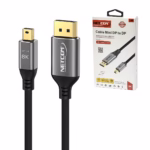 Cable Mini DisplayPort a DisplayPort 8K@60Hz 1.8MT NETCOM PE-DP0136: Desata la Máxima Calidad de tu MacBook o PC, Cable premium Mini DisplayPort a DisplayPort 1.4 Netcom PE-DP0136 enmallado, mostrando sus conectores de aluminio dorados, un producto para 8K y gaming de HD Multimedia PERU SAC.