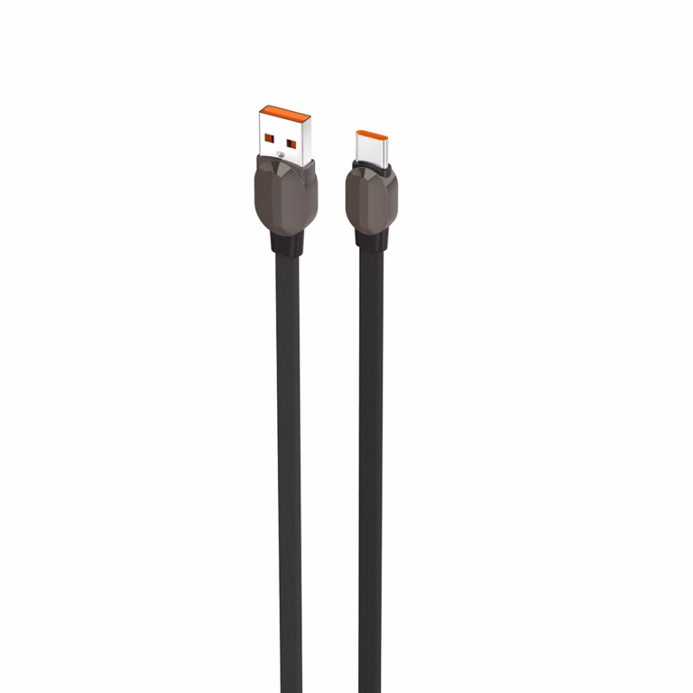 Cable USB a USB-C 50W de 1 Metro Enmallado Plano LDNIO LS211-C, Cable USB-A a USB-C enmallado plano de 1 metro LDNIO LS211-C, mostrando sus conectores metálicos de alta resistencia, un producto premium de HD Multimedia PERU SAC.