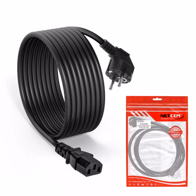 Cable de Poder Schuko AWG a C de  Metros A NETCOM PE PW La Conexión Más Segura para tus Equipos Críticos
