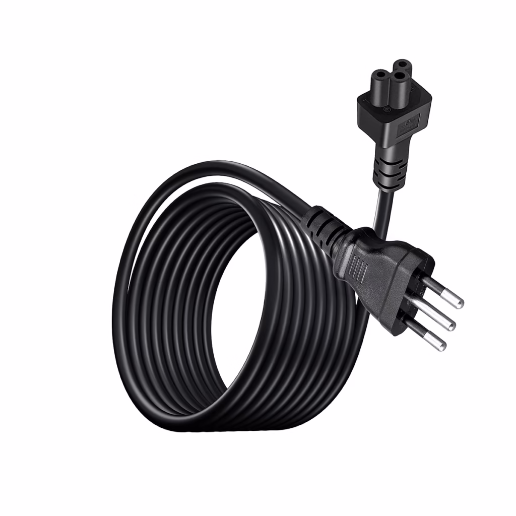 Cable de Poder Trébol a  en Línea Tipo L  Metros Delcom DL CPL La Conexión Segura para tus Equipos y Viajes Cable de poder de alta resistencia Delcom DL CPL de  metros mostrando el conector hembra tipo trébol C y el enchufe macho de  pines en línea Tipo L un producto de HD Multimedia PERU SAC