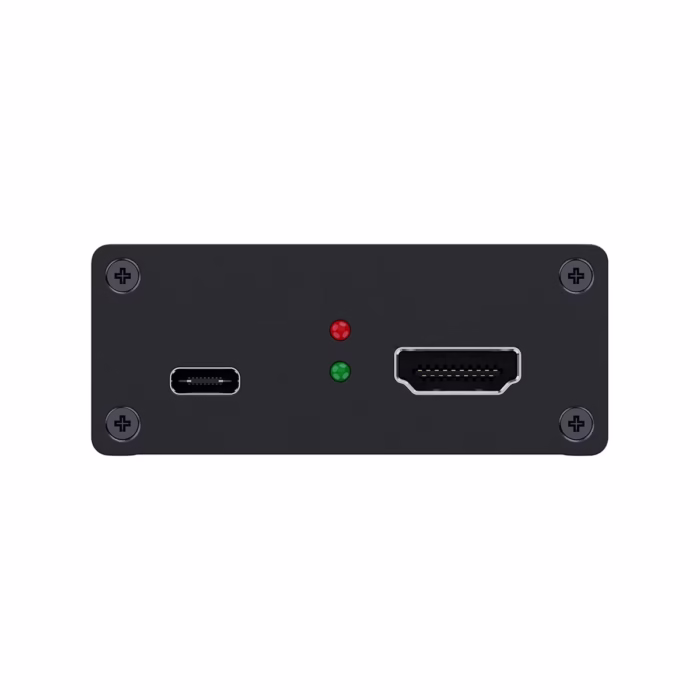 Capturador SDI o HDMI USB C pHz NETCOM PE EL Captura Profesional desde Cualquier Fuente Capturadora de video profesional Netcom PE EL de carcasa metálica mostrando sus puertos de entrada SDI y HDMI y su salida USB C un producto de HD Multimedia PERU SAC