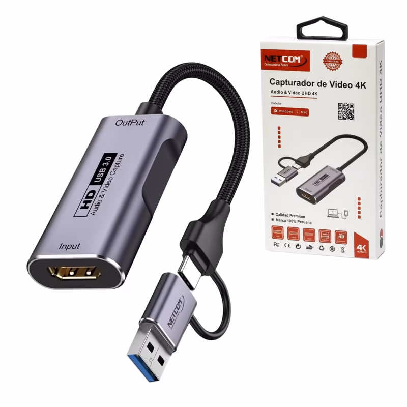Capturadora HDMI K NETCOM PE EL USB C y USB   Eleva tus Transmisiones a Nivel Profesional