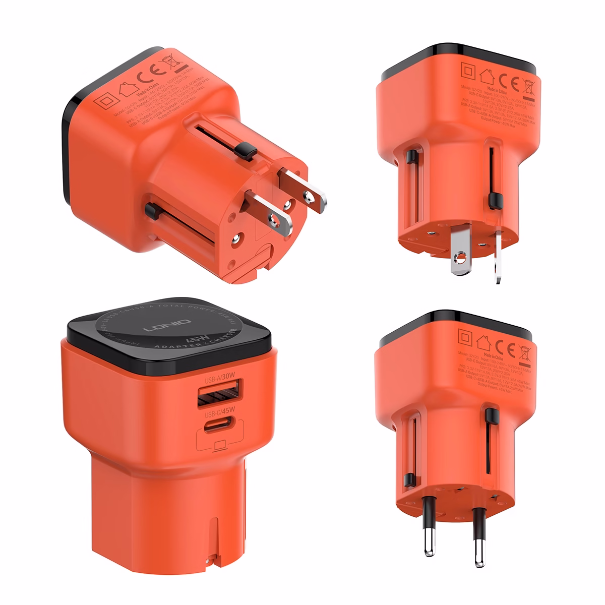Cargador Viajero de 45W con USB-C y USB-A PD+QC4+ LDNIO Q2402 en Perú, Adaptador de viaje universal LDNIO Q2402 con puertos USB-C PD y USB-A QC4+ HD Multimedia PERU SAC Perú
