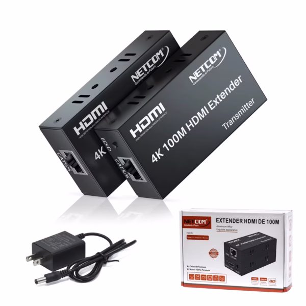 Extensor HDMI 4K 100 Metros por UTP NETCOM PE-EX0100: Lleva tu Señal 4K a 100 Metros sin Esfuerzo, Extender HDMI 100 Metros por UTP NETCOM PE-EX0100