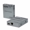 Extender HDMI  Metros Over IP pHz NETCOM PE EIP Revoluciona tu Distribución de Video a largas Distancias Kit extensor HDMI sobre IP Netcom PE EIP mostrando las dos unidades metálicas transmisor y receptor con sus puertos y cables IR un producto AV profesional de HD Multimedia PERU SAC