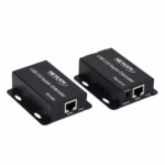 Extender USB de 60 Metros por UTP con 4 salidas USB 2.0 NETCOM PE-UA0060: Extiende y Multiplica tus Puertos USB a largas Distancias, Kit extensor hub USB 2.0 Netcom PE-UA0060, mostrando las dos unidades metálicas: el transmisor (TX) y el receptor (RX) con sus 4 puertos USB, un producto profesional de HD Multimedia PERU SAC.