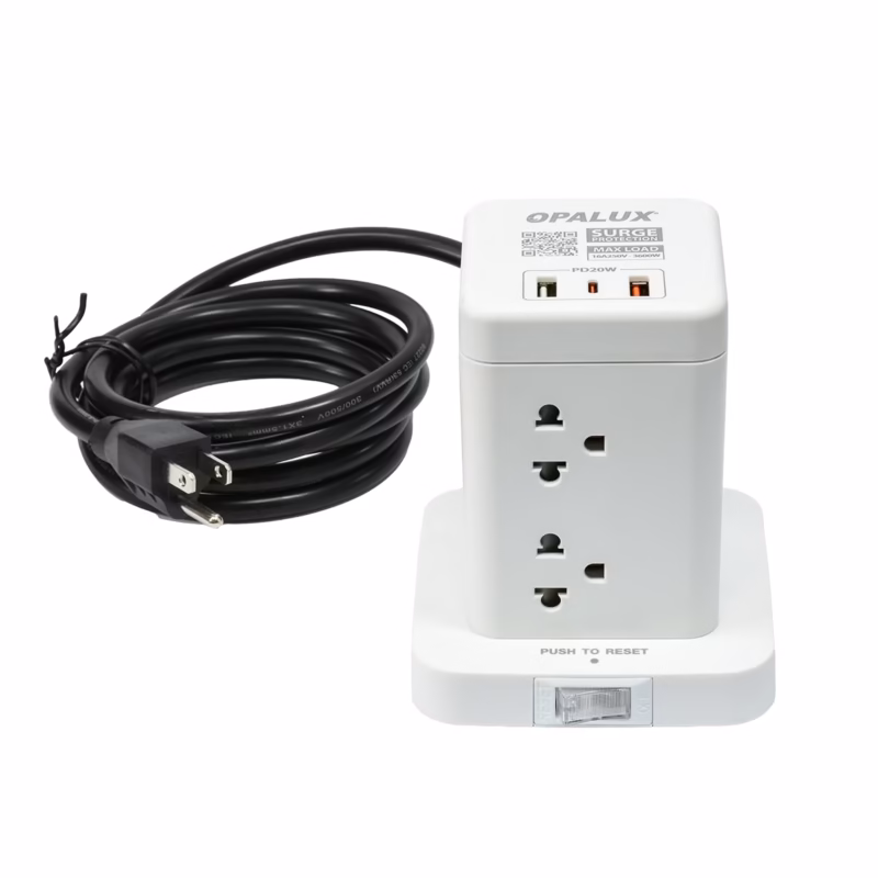 Torre Eléctrica de  Tomas y Carga Rápida USB C Opalux OP TW Organiza y Protege Todos tus Equipos