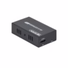 Extensor Splitter HDMI x por UTP M NETCOM PE EX | Venta en Perú Kit extensor splitter HDMI x Netcom PE EX mostrando la unidad transmisora metálica con sus  puertos de red de salida y la unidad receptora un producto AV profesional de HD Multimedia PERU SAC