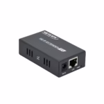 Extensor Splitter HDMI 1x4 por UTP 100M NETCOM PE-EX0050 | Venta en Perú, Kit extensor splitter HDMI 1x4 Netcom PE-EX0050, mostrando la unidad transmisora metálica con sus 4 puertos de red de salida y la unidad receptora, un producto AV profesional de HD Multimedia PERU SAC