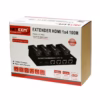 Extensor Splitter HDMI x por UTP M NETCOM PE EX | Venta en Perú Kit extensor splitter HDMI x Netcom PE EX mostrando la unidad transmisora metálica con sus  puertos de red de salida y la unidad receptora un producto AV profesional de HD Multimedia PERU SAC