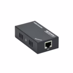 Extensor Splitter HDMI 1x4 por UTP 60M con sistema POC NETCOM PE-EXS060 | Venta en Perú, Kit extensor splitter HDMI 1x4 Netcom PE-EXS060 con tecnología PoC, mostrando la unidad transmisora metálica con sus 4 puertos de red y sus cuatro receptores compactos, un producto AV profesional de HD Multimedia PERU SAC.
