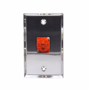 Faceplate SPEAKON Metálico Finder WP-TM1406: Dale un Acabado Profesional a tu Sonido, Faceplate o placa de pared metálica marca Finder, con un conector Speakon hembra de 4 polos y color rojo profesional instalado, producto para audio de HD Multimedia PERU SAC.