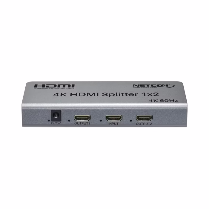 Splitter HDMI x KHz v con EDID Netcom PE SP La Solución Inteligente para Duplicar tu Señal Divisor HDMI x KHz versión  Splitter HDMI x profesional Netcom PE SP de metal color gris mostrando sus puertos HDMI y los selectores de modo EDID un producto AV de alta gama de HD Multimedia PERU SAC