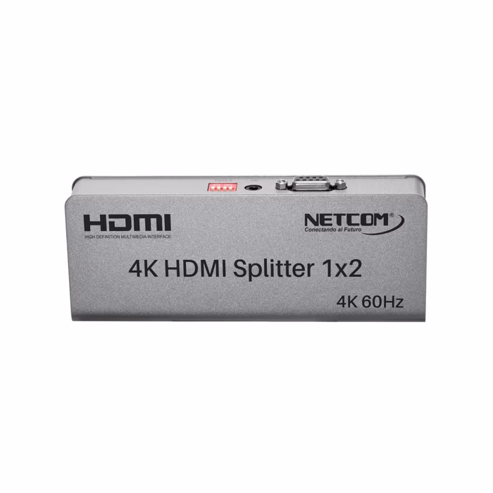 Splitter HDMI x KHz v con EDID Netcom PE SP La Solución Inteligente para Duplicar tu Señal Divisor HDMI x KHz versión  Splitter HDMI x profesional Netcom PE SP de metal color gris mostrando sus puertos HDMI y los selectores de modo EDID un producto AV de alta gama de HD Multimedia PERU SAC