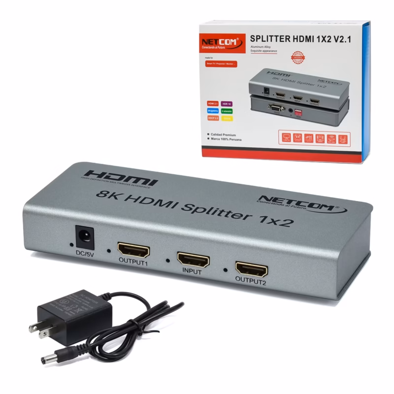 Splitter HDMI × K Hz NETCOM PE SH Duplica tu Experiencia Visual en Alta Resolución